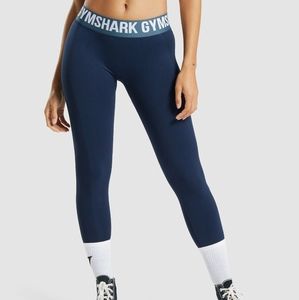 Blue navy gymshark leggings with blue letters
